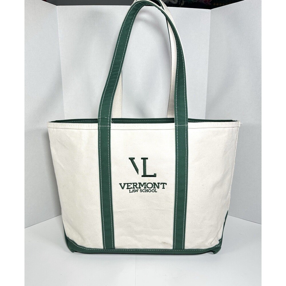 VTG L.L. Bean Boat And Tote Canvas Large Bag Zipper Top Green LL Bean USA 1990s